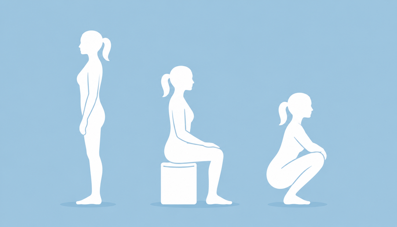 Step 4 showing standing, sitting and squatting positions for inserting a menstrual cup comfortably