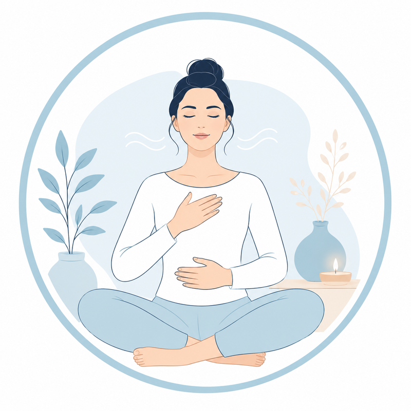 Step 2 showing a woman relaxing and breathing deeply before inserting a menstrual cup for easier