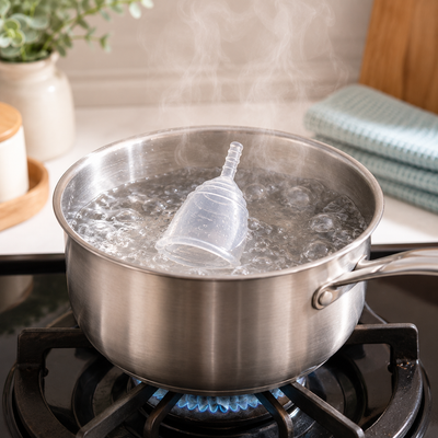 Sanitising a menstrual cup in boiling water