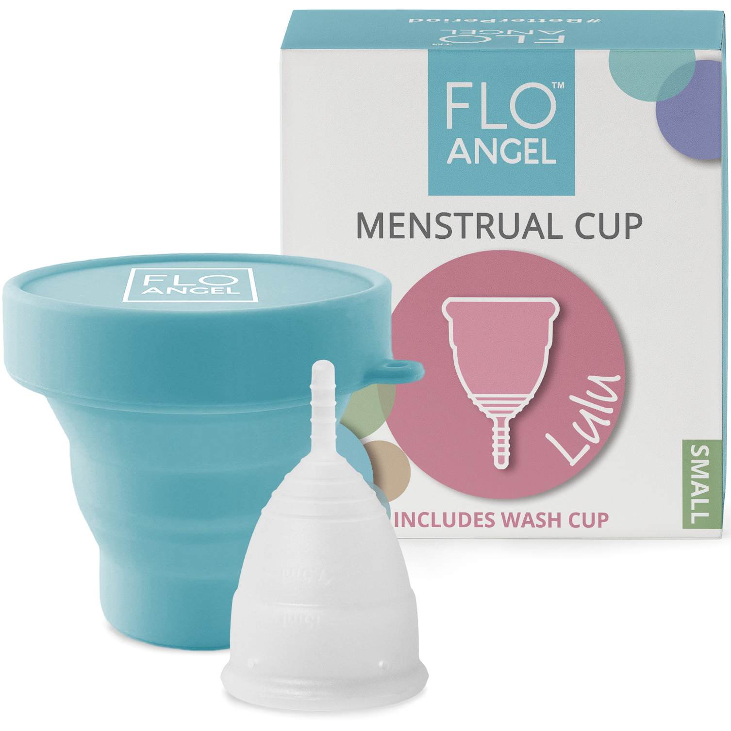 Flo Angel Small Menstrual Cup Set with reusable menstrual cup and collapsible steriliser cup