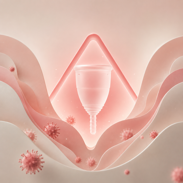 A menstrual cup floating mid air, with good bacteria surrounding the menstrual cup, the menstrual cup is glowing. 