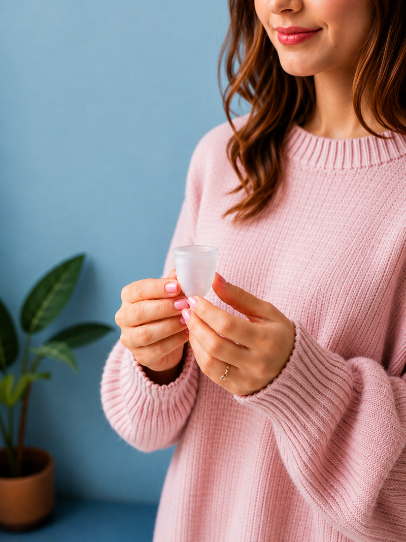 Customer holding a Flo Angel menstrual cup while sharing her positive reusable menstrual cup review in South Africa