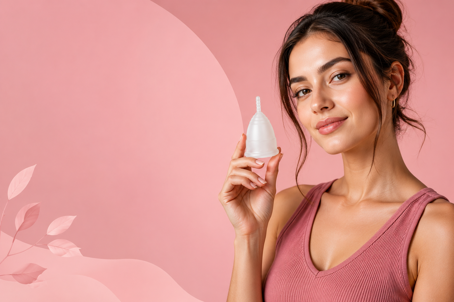Woman holding a reusable menstrual cup as a safer toxin-free alternative to tampons and pads